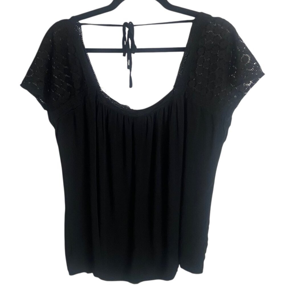 Torrid Size 1 Top Black Short Sleeve Square Neck Lace Fairy Grunge Blouse 1X - Picture 6 of 6
